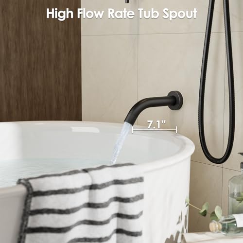 Gabrylly Shower System, 10" Bathtub Shower Faucets Set, Matte Black | All Metal Rain Shower Head with Handheld Spray Combo and Tub Spout, Luxury Bathroom Rainfall Shower Head Set With Valve - color: Black