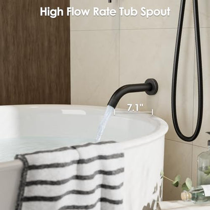 Gabrylly Shower System, 10" Bathtub Shower Faucets Set, Matte Black | All Metal Rain Shower Head with Handheld Spray Combo and Tub Spout, Luxury Bathroom Rainfall Shower Head Set With Valve - color: Black
