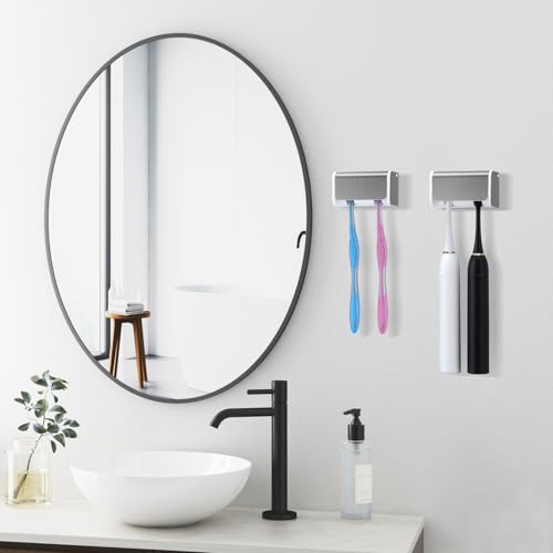 2 PCS Toothbrush Holders Wall Mounted with Cover (2, Brushed Silver) | Wall mounted, Detachable, Easy to clean, Breathable, 2 Slots Self Adhesive Toothbrush Organizer for Bathroom - color: Brushed Silver