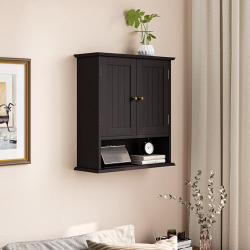 Smuxee Brown Bathroom Cabinet Wall Mounted, Small Medicine Cabinet with 2 Door Adjustable Shelves, Wall Cabinet Over Toilet for Laundry Room Kitchen - color: Brown Small