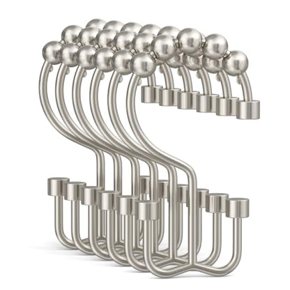 Bathway Nickel Shower Curtain Hooks, 12 Pcs Double Sided Shower Hooks, Rust Proof Metal Shower Hooks for Bathroom, Modern Shower Rings with Cylinders for Shower Curtain & Liners - color: Nickel, style: Modern Shower Hooks with Cylinders