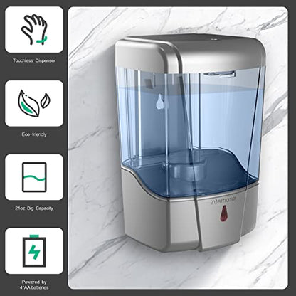 interhasa! Soap Dispenser, Touchless Hand Sanitizer Dispenser Wall Mount 600ml Automatic Kitchen Soap Dispenser for Commercial Home, Office (Silver) - color: Silver