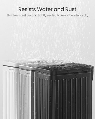 SONGMICS Bathroom Trash Can, 1.6-Gallon (6 L) Trash Bin with Lid, Slim for Small Spaces, Stainless Steel Garbage Can, Soft Close, Silver ULTB563E01 - color: Silver, style: 1.6 Gal. & fluted design