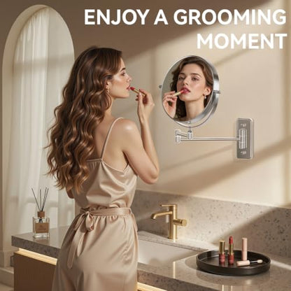 Auxmir 8" Double-Sided Wall-Mounted Makeup Mirror, 1X/30X Magnifying Mirror | stainless steel, 13-inch extendable swivel arm, 360°shaving rotation, bathroom makeup mirror, tweezers, Chrome - color: Chrome-1x/30x
