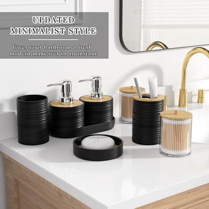XLHOMO Black Bathroom Set - 10PC Bathroom Accessories Set, Luxury Bathroom Accessory Set with Trash Can,Toilet Brush & 2 PC Soap Dispensers for Apartment Decor and Housewarming - size: Press-lid Bathroom Set, style: Black