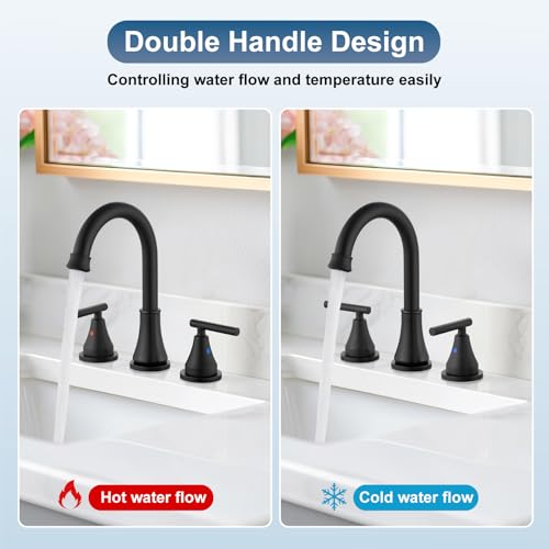 Widespread Bathroom Faucet 3 Hole, 8 inch Bathroom Sink Faucet with Pop-up Drain and Supply Lines, Two Handles, Stainless Steel, Matte Black - color: Matte Black