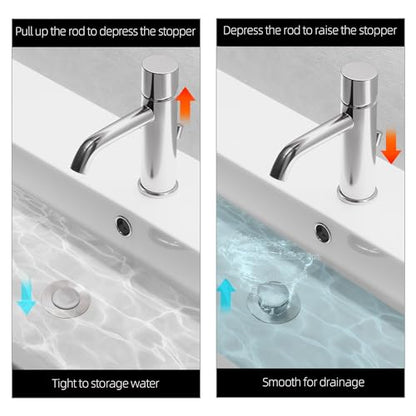 (2-Pack) Bathroom Sink Pop-Up Stoppers - with Brushed Nickel Finish - Fits Most Pop-Up stoppers Design 1-3/8” Cap Outer Diameter, 4-1/2 Overall Height - with 2 Mounting Holes and Gasket Seal