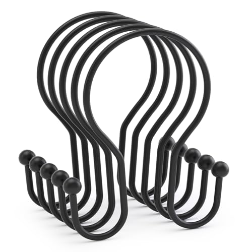 AmazerBath Shower Curtain Hooks Black Shower Curtain Rings, Simple Double Hook Shower Curtain Hooks Rust Proof, Smooth Sturdy Metal Shower Hooks for Shower Curtain Rod, 12 Pcs Shower Rod Hooks - color: Black, style: Minimalist - Double Shower Hooks
