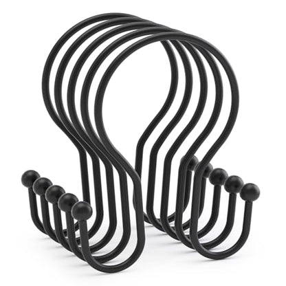 AmazerBath Shower Curtain Hooks Black Shower Curtain Rings, Simple Double Hook Shower Curtain Hooks Rust Proof, Smooth Sturdy Metal Shower Hooks for Shower Curtain Rod, 12 Pcs Shower Rod Hooks - color: Black, style: Minimalist - Double Shower Hooks