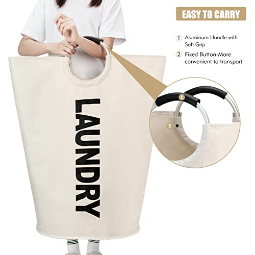 Maxsilan 125L X-Large Laundry Basket Bag, Collapsible Tall Hamper, Beige | Freestanding tall laundry bag & foldable washing basket. Extra large clothes storage bin with durable sturdy handles - color: Beige, size: 125L