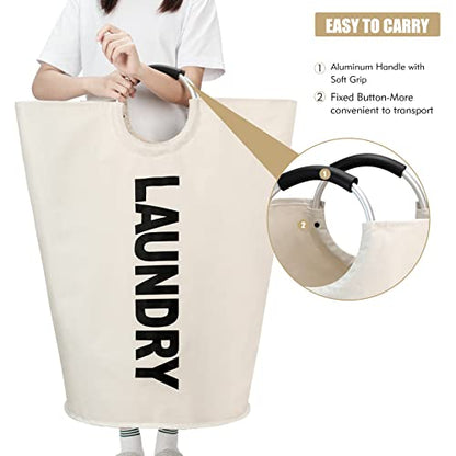 Maxsilan 125L X-Large Laundry Basket Bag, Collapsible Tall Hamper, Beige | Freestanding tall laundry bag & foldable washing basket. Extra large clothes storage bin with durable sturdy handles - color: Beige, size: 125L