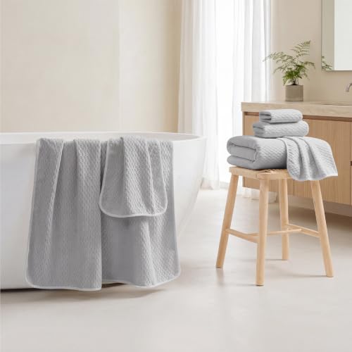 ecolook Microfiber Towel Set of 6, Gray | Ultra-Soft & Oversized, Absorbent & Quick-Drying | 2 Bath Sheets, 2 Hand Towels & 2 Washcloths - color: Gray