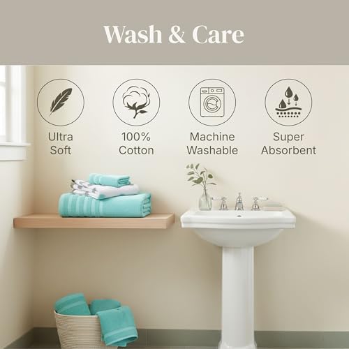 Modern Threads 6 Piece Bath Towel Set – Bathroom Set with 2 Bath Towels, 2 Hand Towels, and 2 Wash Cloths – 100% Cotton, Super Absorbent & Extra Soft – Reversible Natural Vine (Aqua) - color: Aqua