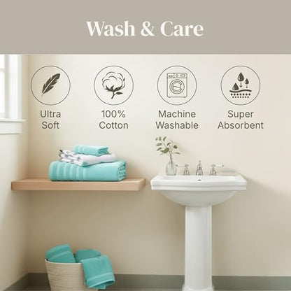 Modern Threads 6 Piece Bath Towel Set – Bathroom Set with 2 Bath Towels, 2 Hand Towels, and 2 Wash Cloths – 100% Cotton, Super Absorbent & Extra Soft – Reversible Natural Vine (Aqua) - color: Aqua