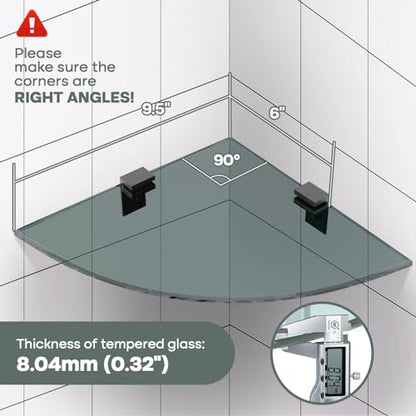 Bakzon 2-Pack Glass Shelf Shower Caddie, Shower Shelves for Inside Shower, Drilling Free Adhesive Wall Mounted Bathroom Organizer Shelves with Aluminium Brackets, Black - color: Black