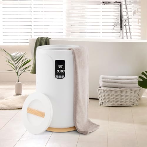 Giantex Towel Warmer Bucket for Bathroom, 20L Large Blanket Warmer with 0.5-24H Delay Timer, 30/60/90 Mins Heating Time & LED Light, Luxury Hot Towel Heater for Two 45" x 70" Oversized Towels, Bathrob