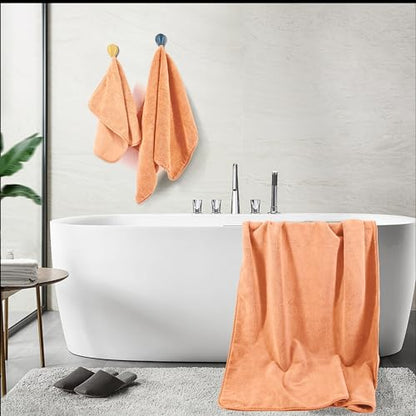 POLYTE 410 GSM Poly Blend Microfiber Quick Dry Bath Towel Set of 6 Pieces | 2-Body Towels, 2-Hand Towels, 2-Wash cloths, Oversize, Lint Free - color: Orange