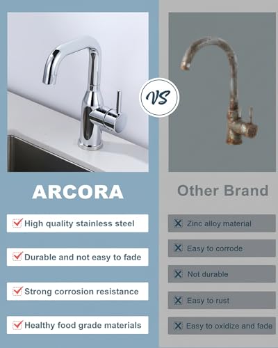 Bar Sink Faucet Single Hole: ARCORA Chrome Wet Bar Faucets - Prep Sink Faucet 360 Swivel - Small Kitchen Bathroom Faucet with cUPC Supply Lines - color: Chrome