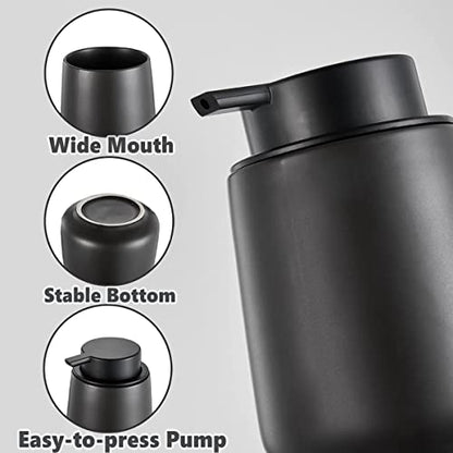 12Oz Hand Soap Dispenser - 2 Pack Ceramic Liquid Soap Dispenser Set | Lotion Dispenser with Easy-to-Press Pump, Reusable and Refillable Mordern Dish Soap Dispenser for Bathroom & Kitchen, Black - color: Black Liquid Dispenser