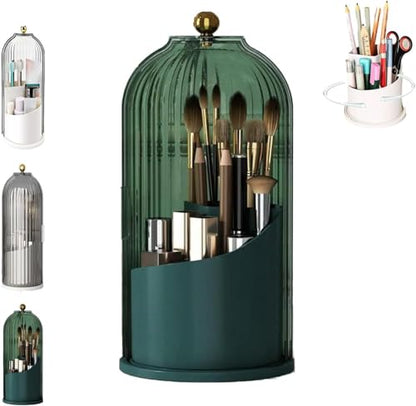 Concealed Toothbrush Holder, Makeup Brush Holder Organizer with Lid 360 Rotating Clear Dustproof for Dresser Tabletop Bathroom Countertop (Green-C) - color: Green-c