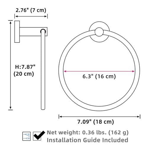 Brushed Gold Bath Towel Ring, 304 Stainless Steel Heavy Duty Towel Holder for Bathroom, Wall Mounted - color: Brushed Gold, size: Standard Size
