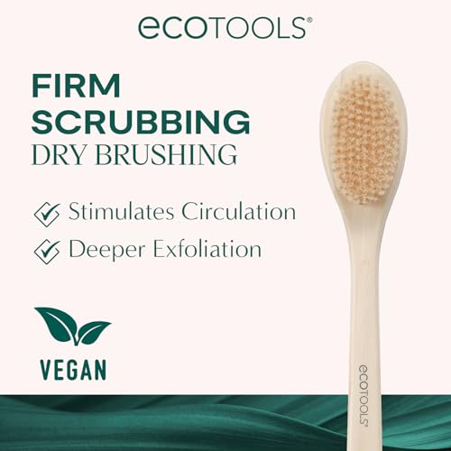 EcoTools Bristle Bath Brush, Shower Body Brush with Gentle, Stiff Bristles, Long Bamboo Handle, Gently Exfoliating for Back & Body, Stimulates Blood Circulation, Eco-Friendly, 1 Count (Pack of 2) - size: 1 Count (Pack of 2)