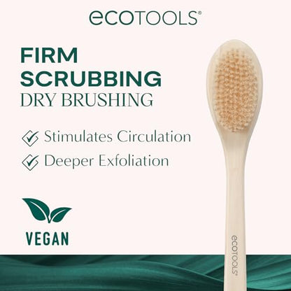 EcoTools Bristle Bath Brush, Shower Body Brush with Gentle, Stiff Bristles, Long Bamboo Handle, Gently Exfoliating for Back & Body, Stimulates Blood Circulation, Eco-Friendly, 1 Count (Pack of 2) - size: 1 Count (Pack of 2)