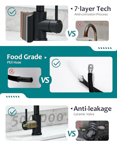 VFAUOSIT Black Kitchen Faucet with Pull Down Sprayer, High Arc Design | cUPC and CEC Certified, Lead-Free SUS304 Steel, 3 Spray Modes, 360° Swivel, Fingerprint-Resistant Finish, Ceramic Disc Valve - color: Matte Black