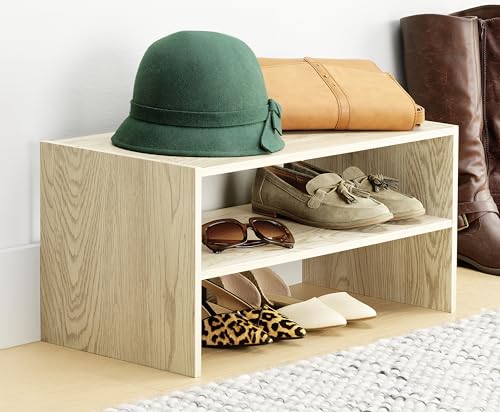 Whitmor Wood Stackable 2-Shelf Shoe Rack, White Oak, 24 inches - color: Light Brown, size: 24 INCH