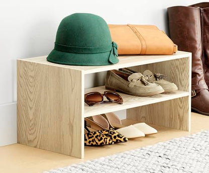 Whitmor Wood Stackable 2-Shelf Shoe Rack, White Oak, 24 inches - color: Light Brown, size: 24 INCH