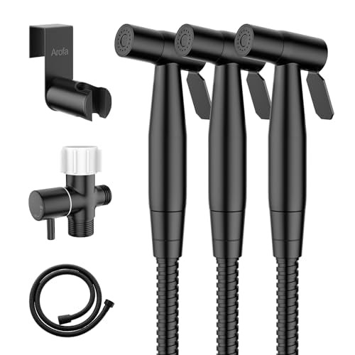 Arofa Black Handheld Bidet Sprayer, Bidet Attachment for Toilet, 3 Pack | Muslim Shower Toilet, Leak-Free Bidet Hose, Tank or Wall Mount, Feminine/Baby Wash, Cloth Diaper Rinse, Easy Installation - color: Black, size: 3 Pack