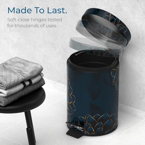 Sanilo Small Bathroom Trash Can with Lid [1.3 Gallon] - Lidded Tiny Trashcan for Garbage - Mini Metal Bin with Soft Closing Mechanism - Bath Room Accessoire Wastebin with Inner Bucket (Dahlia) - color: Dahlia