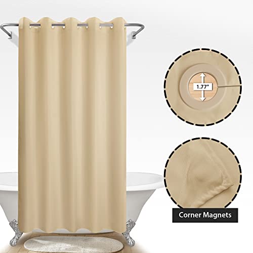 River Dream Extra Long Shower Curtain No Hooks or Liner Needed, Beige | Soft Microfiber, 84" Long Fabric Shower Curtain Set Waterproof, Bottom Magnets, Machine Washable, 71W x 86H(84H) - color: Beige, size: 71"W x 86"L (Pack of 1)