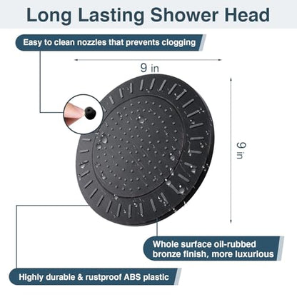 BRIGHT SHOWERS Rain Shower Head, 9 Inch High Pressure Waterfall Showerhead with Adjustable Angle and Anti-clogging Silicone Nozzles, Luxury Bathroom Overhead Shower, Oil-Rubbed Bronze - color: Oil Rubbed Bronze
