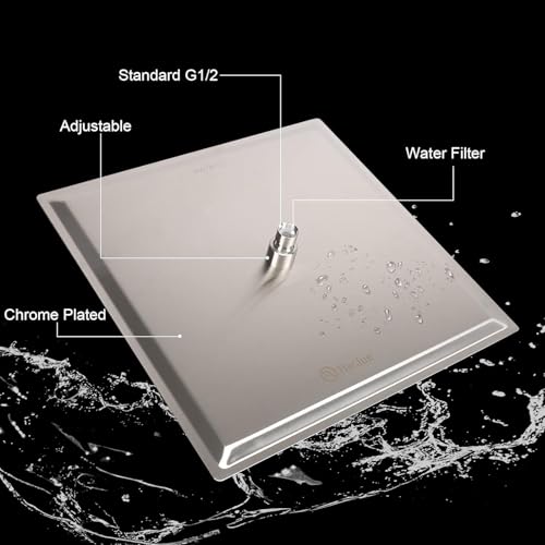 Shower Head with Extension Arm, High Pressure Square with ShowerArm, Stainless Steel Rainfall-Waterfall Full Body Coverage (10'' Shower with 16'' Arm, Brushed Nickel) - color: Brushed Nickel, size: 10'' Shower with 16'' Arm