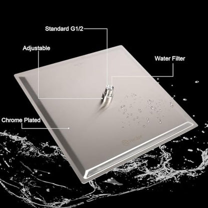 Shower Head with Extension Arm, High Pressure Square with ShowerArm, Stainless Steel Rainfall-Waterfall Full Body Coverage (10'' Shower with 16'' Arm, Brushed Nickel) - color: Brushed Nickel, size: 10'' Shower with 16'' Arm