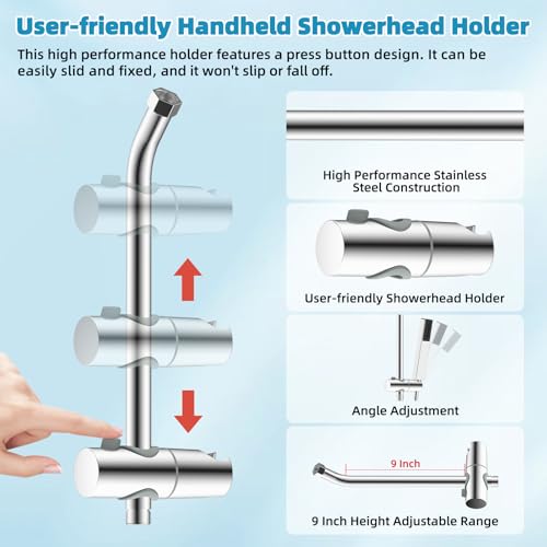 Hibbent Shower Slide Bar with Handheld Shower Head Holder, Stainless Steel Shower Arm Extension Sliding Bar, Height & Angle Adjustment Showerhead Holder, Chrome - color: Chrome