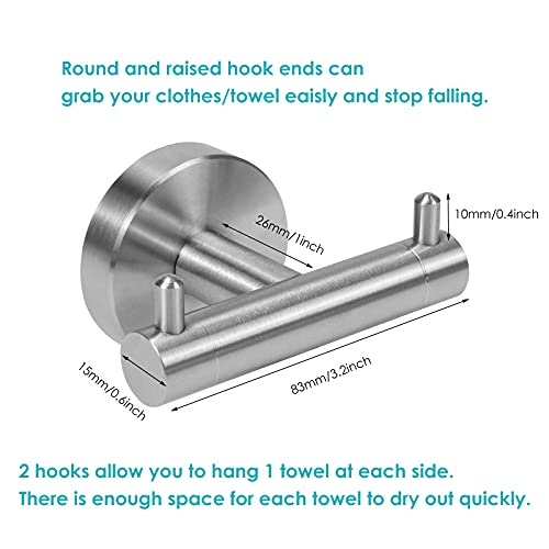 Double Towel Hook for Bathroom 2 Pack Stainless Steel Robe Coat Hook | Heavy Duty Wall Mounted Towel Hook Space Saving Cabinet Closet Door Sponges Holder for Bedroom Kitchen Garage, Brushed Finish