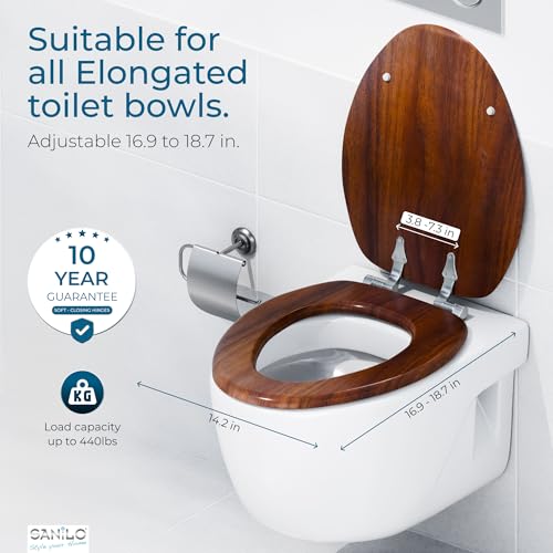 SANILO Wooden Toilet Seat with Soft Close [ELONGATED] - Decorative, Quiet & Slow Close Molded Wood Seat - With Strong Bumpers & Hinges - Adjustable Fit - Mahogany - color: Mahogany