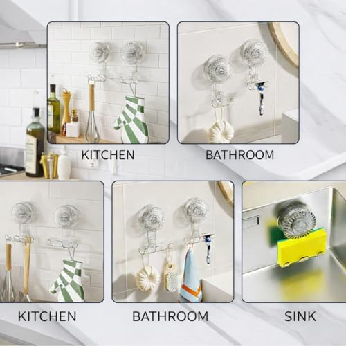 HOME&I Twist-to-Lock Razor Holder for Shower, 2 Pack Clear Suction Cup Bathroom Hooks with Double Hook Design, No-Drill Wall Mount Organizer for Razor, Loofah, Washcloth & Shower Accessories - style: Twist Lock+Double Hook