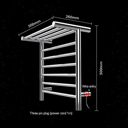 6 Bar Wall Mounted Towel Warmer with Top Shelf, Energy Efficient 105W Electric Heated Towel Rack for Bathroom, Towel Heater Rail On/Off Switch - size: plugin