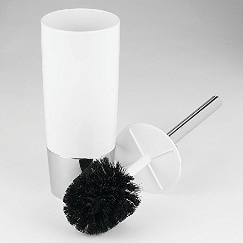 iDesign Compact Toilet Brush and Holder for Bathroom, White/Chrome | For Bathroom, Shower, Compact