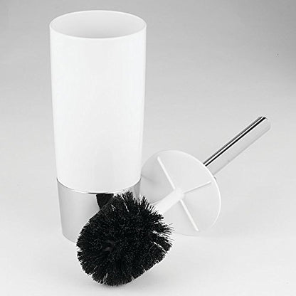 iDesign Compact Toilet Brush and Holder for Bathroom, White/Chrome | For Bathroom, Shower, Compact