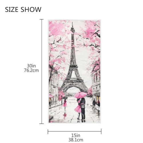 Naanle Beautiful Street View of Paris Eiffel Tower Painting Print Soft Guest Hand Towels Multipurpose for Bathroom, Hotel, Gym and Spa (16" x 30",Pink) - color: Eiffel Tower