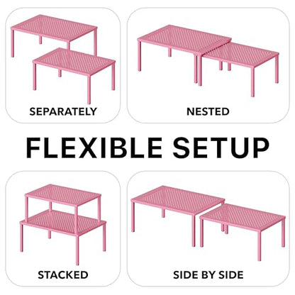 Simple Houseware Expandable Stackable Kitchen Counter Shelf Organizer, Pink, Metal Top, 11.25 in L x 7.9 in W x 5.4 in H | Expandable & Stackable 9" D x 12.75" W x 5.9" H - color: Pink