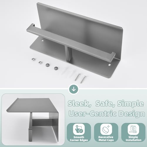 Gunmetal Gray Double Toilet Paper Holder with Shelf, 304 Stainless Steel Bathroom Tissue Roll Holder, Wall Mounted Paper Dispenser for Bathroom Kitchen, Fits Mega Rolls - color: Gun Gray, size: Double Rod