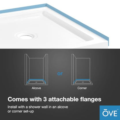 OVE Decors 36x36" Shower Base Center Drain, White - size: 36 x 36, style: Center Drain