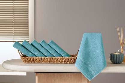 Ozdilek 6-Piece Washcloth Set 13x13 Towels 100% Turkish Cotton, Soft, Absorbent, Gentle on Sensitive Skin, Multi-Purpose Use, Washable, Reusable, Ideal for Baby Care & Spa 6 Towels (Milky Blue) - color: Milky Blue