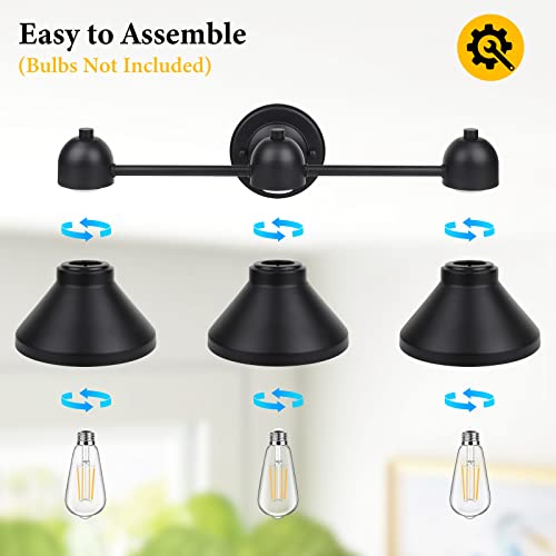 Bairth Bathroom Light Fixtures,3-Light Black Metal Vanity Light Over Mirror | Farmhouse Rustic Industrial Bathroom Vanity Light, Modern Bathroom Lights with Metal Shade for Living Room Cabinet Hallway - size: 3-Light