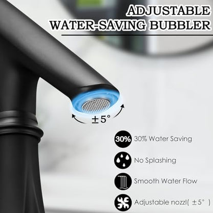 Touchless Bathroom Faucet, Matte Black Smart Motion Sensor Bathroom Sink Faucets 1 Hole with Cover Plate, Mixing Valve, Battery Powered for Commercial Lavatory, Home - color: Matte Black